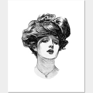 Vintage woman face and hairstyle Posters and Art